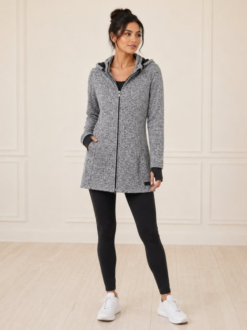 Calvin Klein Performance Jacket Detachable Hood Two-Way Zipper Thumbhole Cuffs